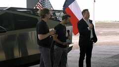 Elon Musk rode a Cybertruck to Tesla&#039;s lithium refinery announcement (image: Tesla)