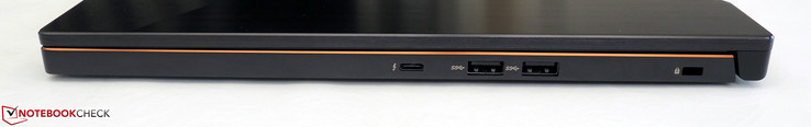 Right side: Thunderbolt 3 (incl. DisplayPort & USB 3.1 Gen. 2), 2x USB 3.0, slot for Kensington Lock