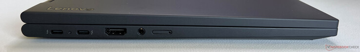 Left side: 2x USB-C 4.0 w/ Thunderbolt 4 (40 Gbps, DisplayPort 2.1, Power Delivery 3.0), HDMI 2.1, 3.5 mm audio, Nano-SIM slot