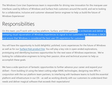 Windows 10 Sun Valley job posting. (Image Source: Zac Bowden on Twitter)