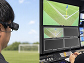 Xacti CX-WL100 wearable camera being fitted for referee-camera use during a football broadcast.
