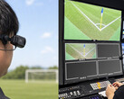 Xacti CX-WL100 wearable camera being fitted for referee-camera use during a football broadcast.