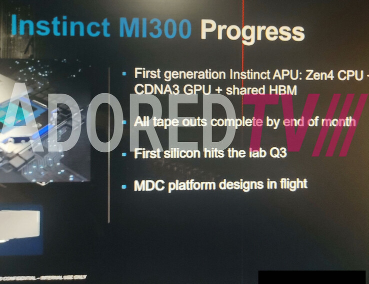 AMD MI300 leaked slide. (Source: AdoredTV on YouTube)