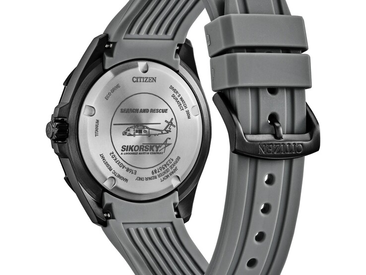 Case back of the Citizen Seahawk showcasing the MH-60R chopper along with the text