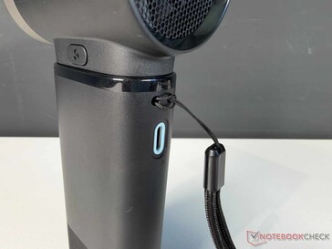 USB-C port and wrist strap on the back