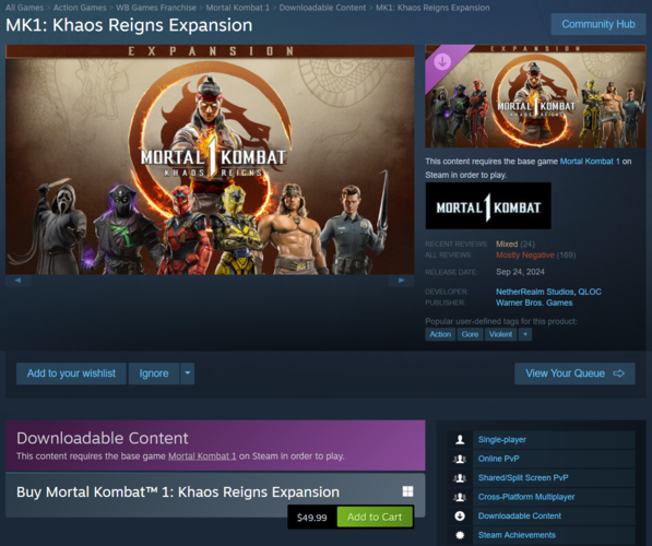 Mortal Kombat 1 Khaos Reigns price and reviews (Image source: screenshot, Steam)