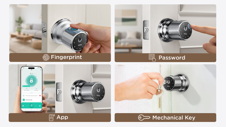 TCL offers 4 different ways to unlock the K1 smart door knob (Image source: TCL)