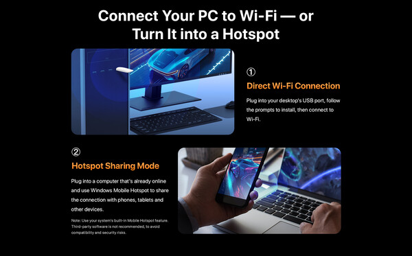 The wireless adapter has a hotspot mode.