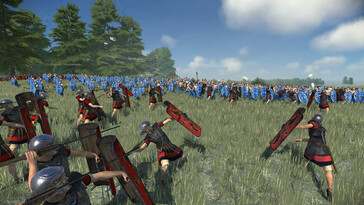 An image showing a battle between the Julii and the Britons in Total War: Rome Remastered.