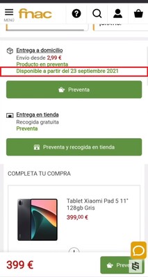 Xiaomi Pad 5 availability date. (Image source: Fnac via eSavants)
