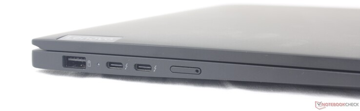 Left: USB-A 3.2 Gen. 1, 2x USB-C w/ Thunderbolt 4 + DisplayPort + Power Delivery, Nano-SIM slot (optional)