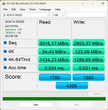 Performance Test with the ADATA SE920 via USB4