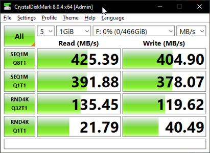 CrystalDiskMark 8 on my PC, although this is likely an error caused by my PC hardware.