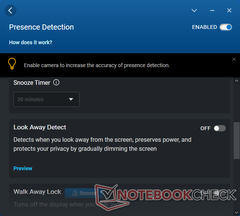 If Presence Detection is enabled, the laptop will sleep if it detects no one in front and it will wake if someone is close
