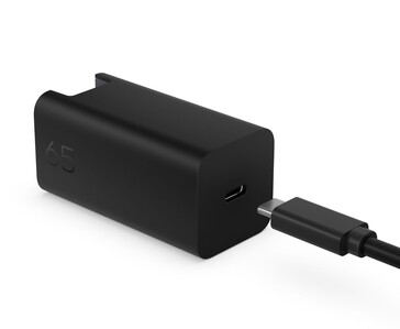 HP 65W GaN wall charger with USB-C port shown connected to a USB-C cable (Image source: HP)