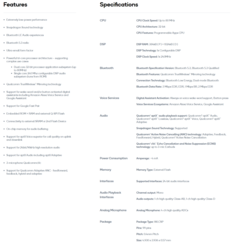 Qualcomm S3 Sound Platform - Specifications. (Source: Qualcomm)