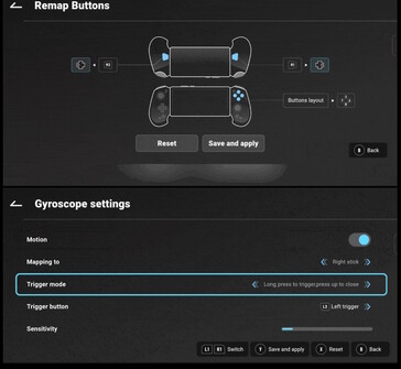 Gamers can remap the controller buttons and customize gyroscope settings. (Image source: Abxylute)