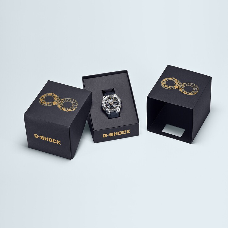 The special ouroboros-themed packaging for the Casio G-Steel GST-B400CX-1A. (Image source: Casio)