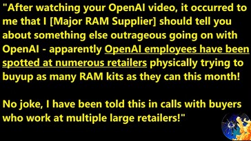 OpenAI employess buying up DDR5 memory kits. (Image source: Moore's Law Is Dead)