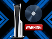 PS5 console shown next to disc and warning sticker