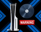 PS5 console shown next to disc and warning sticker