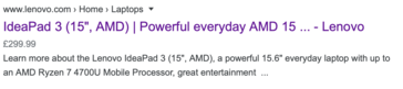 The new IdeaPad 3 15 is live on Lenovo UK, sort of. (Image source: Google)