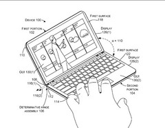 The mini laptop mode transforms the lower display side into a virtual keyboard with trackpad. (Source: FPO) The mini laptop mode transforms the lower display side into a virtual keyboard with trackpad. (Source: FPO)