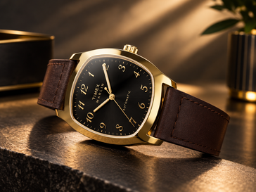 The Timex Marlin Tonneau TW2Y84500IK watch with a brown leather strap