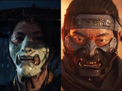 Atsu (left) from Ghost of Yōtei and Jin Sakai (right) from Ghost of Tsushima wear distinct oni-style masks that symbolise their transformation into feared legends. (Image source: Sucker Punch Productions)
