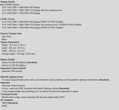 Alienware 15R4 Spec Sheet. (Source: Dell)