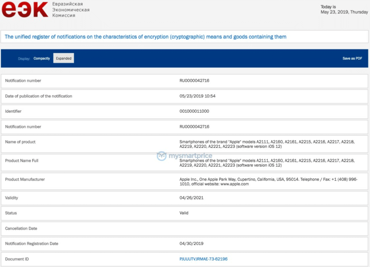 The alleged EEC listing. (Source: MySmartPrice)