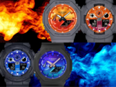 Two Casio models have vivid blue vapor-deposited gradients, while the other two have orange dial gradients. (Image source: Casio)