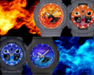 Two Casio models have vivid blue vapor-deposited gradients, while the other two have orange dial gradients. (Image source: Casio)