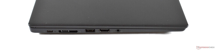 Left: 2x USB 3.1 Gen 2 Type-C, miniEthernet/docking-port, USB 3.0 Type-A, HDMI 2.0, combo audio