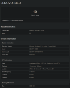 Snapdragon X Elite Geekbench 6.2 GPU scores (image via Geekbench)