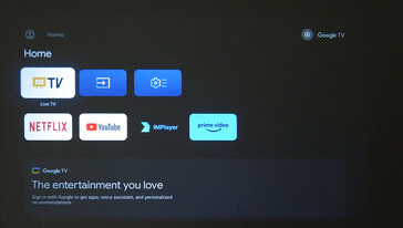 The TCL C1 has an easy-to-use home menu when not signed into Google TV. Only three streaming apps and a local media player are installed. (Image source: Notebookcheck)