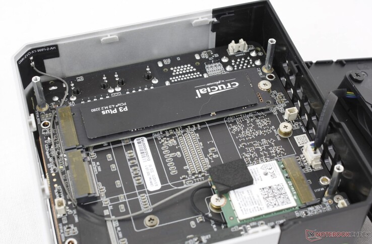 The GMKtec Evo-X1 mini PC features dual M.2 slots for storage, but does not feature any scope for memory upgrades. (Image source: Allen Ngo)