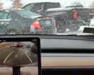 Tesla Model Y autoparking in the snow (image: Space Cat/X)