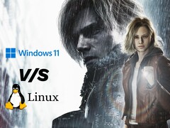 Resident Evil Requiem artwork with Windows 11 vs Linux comparison graphic.