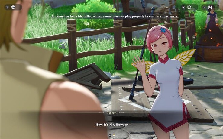 An in-game notice in The Seven Deadly Sins: Origin warns that sound may not play properly in certain situations.