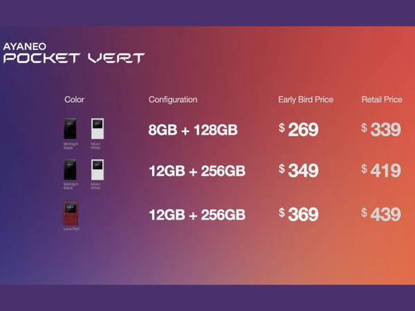 The early bird pricing for the Pocket Vert will be available on the Ayaneo website for two weeks. (Image source: Ayaneo)