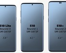 A side by side image of what all three Galaxy S10 models will supposedly look like from the front. (Source: @evleaks)