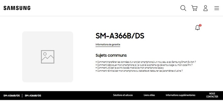 Support page for the Galaxy A36. (Image source: Samsung)