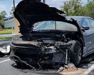 The aftermath of a Lucid Air demo vehicle catching fire