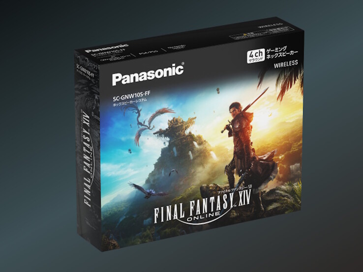 The Panasonic SC-GNW10S-FF neck speaker comes in custom Final Fantasy packaging. (Image source: Panasonic)