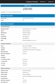 NVIDAI RTX 2080 Super MaxQ listing on Geekbench. (Image Source: Geekbench)