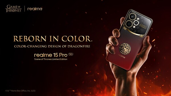 The Realme 15 Pro Game of Thrones Limited Edition changes from black to red when the temperature rises. (Image source: Realme)