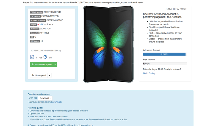 The 4G/LTE Galaxy Fold's new update. (Source: Samfrew)