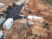 Drone photos reveal Cybertruck-shaped tunnel at Tesla's Giga Factory (Image source: JoeTegtmeyer/X)