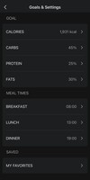 A screenshot of the Food Settings page in the Zepp App. (Image source: Zepp App)